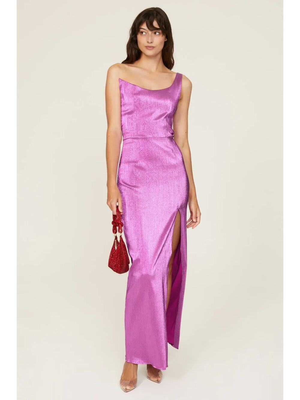 Black Halo Spice Gown Metallic Sleeveless Asymmetrical Neck Maxi Evening Pink 4